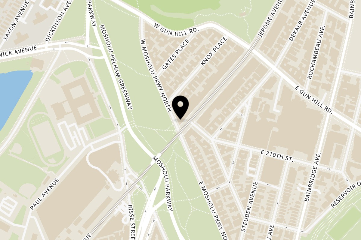Map showing the location of Taco Express Mexican Grill on 3403 Jerome Ave in Bronx
